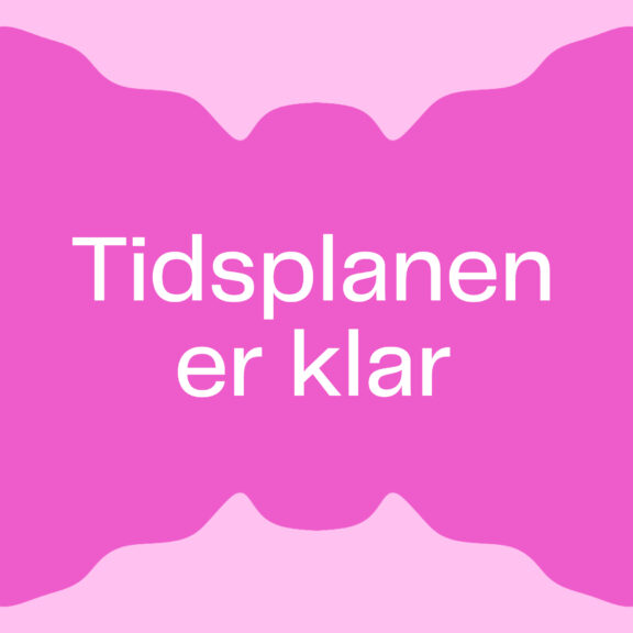 Lyserød grafik hvor derpå står Tidsplanen er klar!
